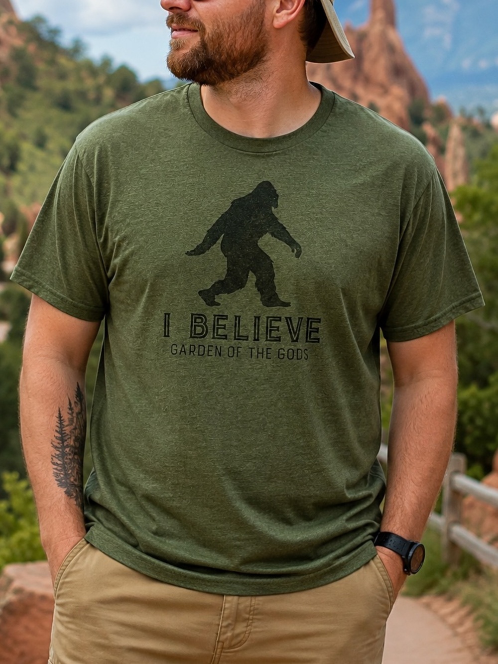 Bigfoot Sasquatch I Believe Garden of the Gods Green Graphic Tee 2X